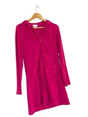 Juicy Hot Pink Zip-Front Hoodie Terry Cloth Swimsuit Cover Up Vacation Glam Y2K